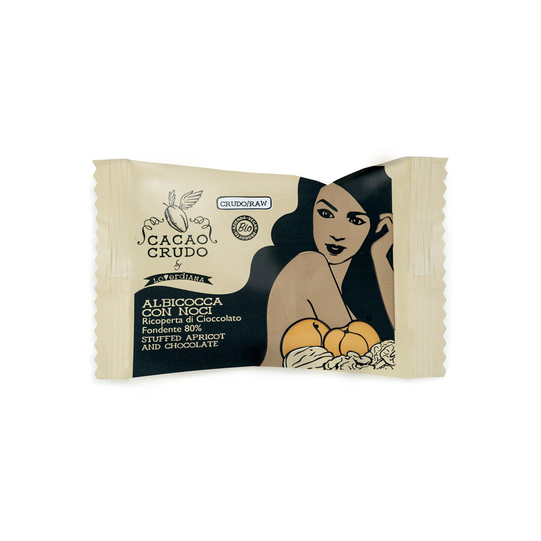 Cacao Crudo Bio - Schoko Frucht Snack mit Aprikosen, Baumnüsse und Rohschokolade.