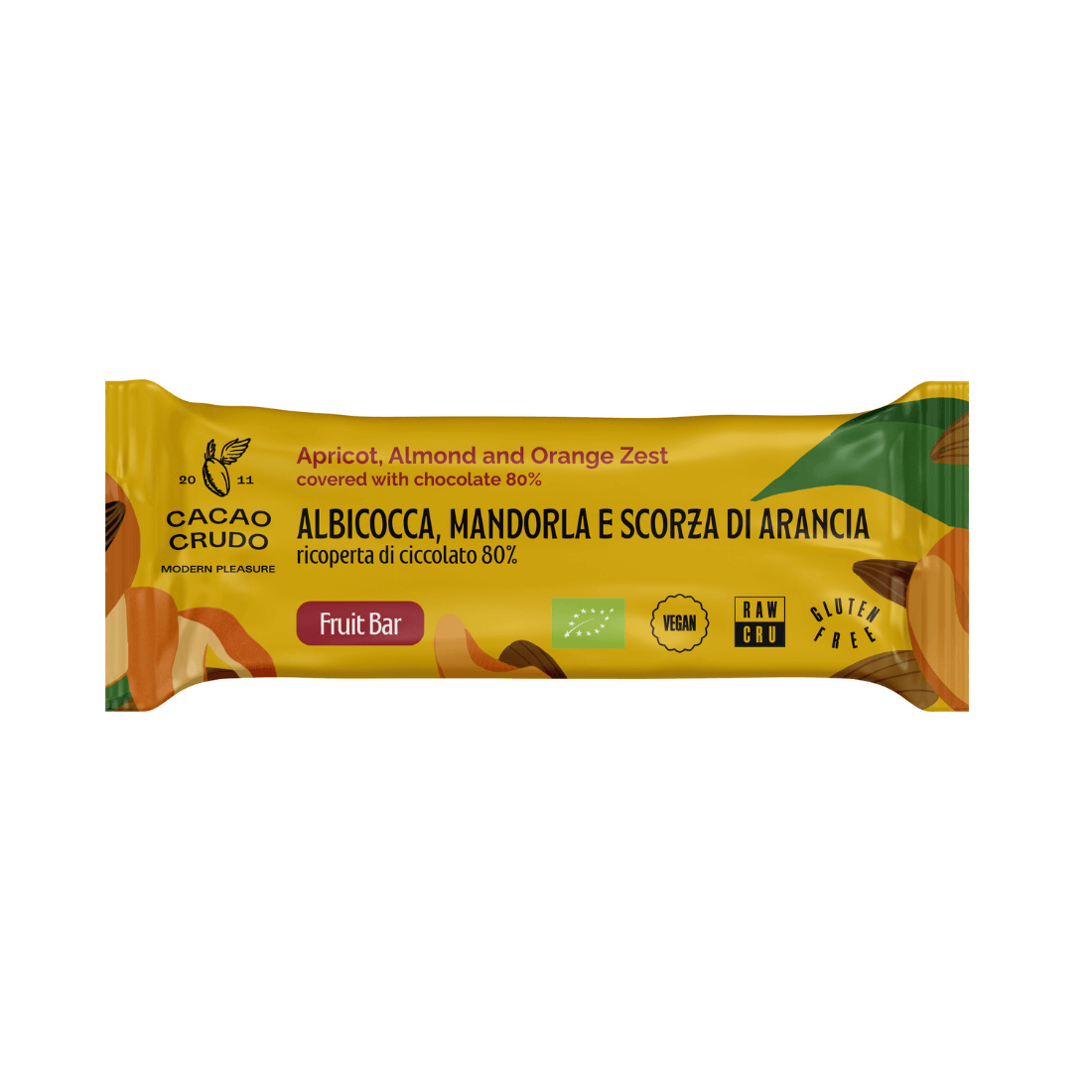Cacao Crudo Bio - Schoko Frucht Riegel mit Aprikosen, Mandeln und Orangen Schale