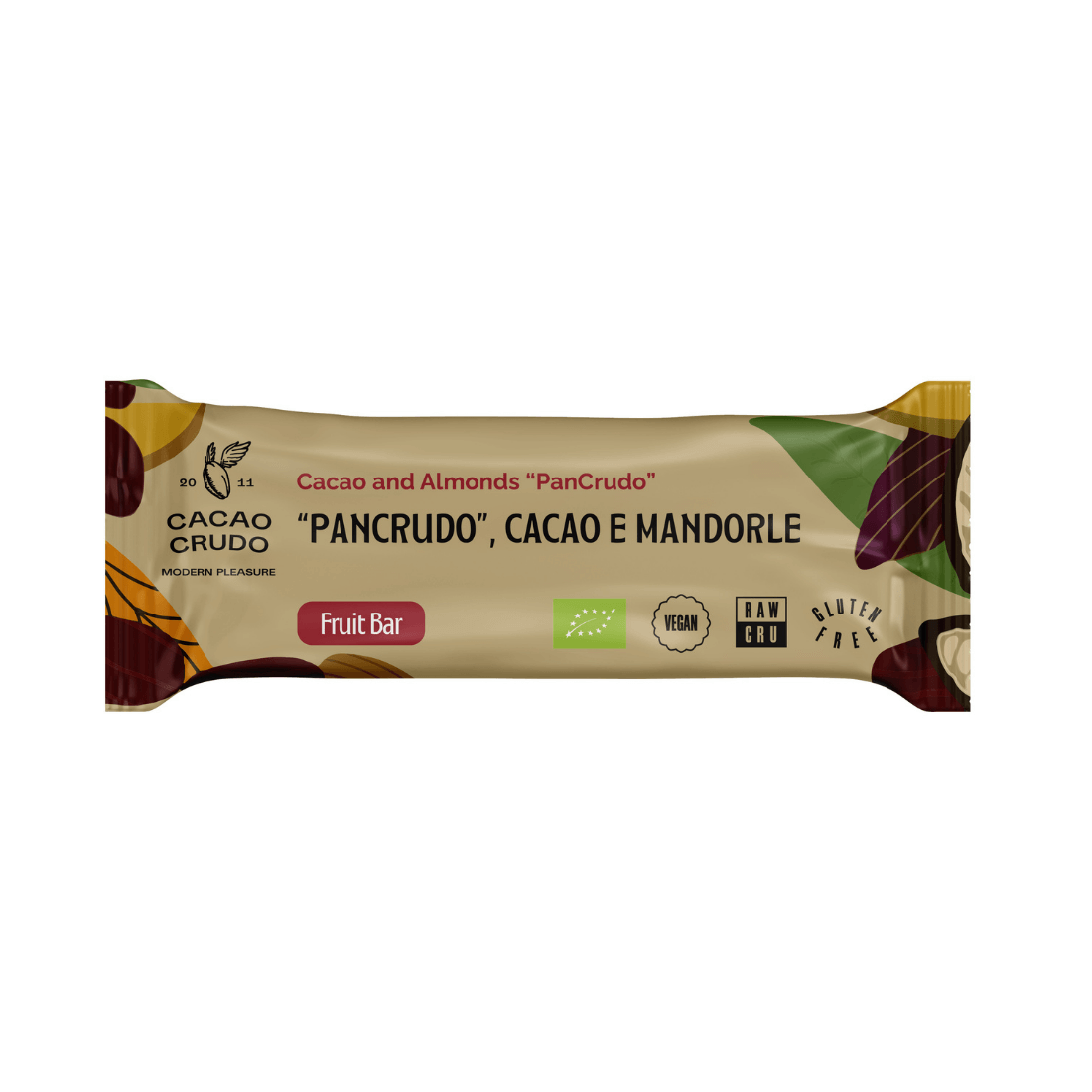 Cacao Crudo Bio Pancrudo- Schoko Frucht Riegel mit Datteln, Mandeln und Orangen Schale,  Rohschokoladen Nibs 30 g