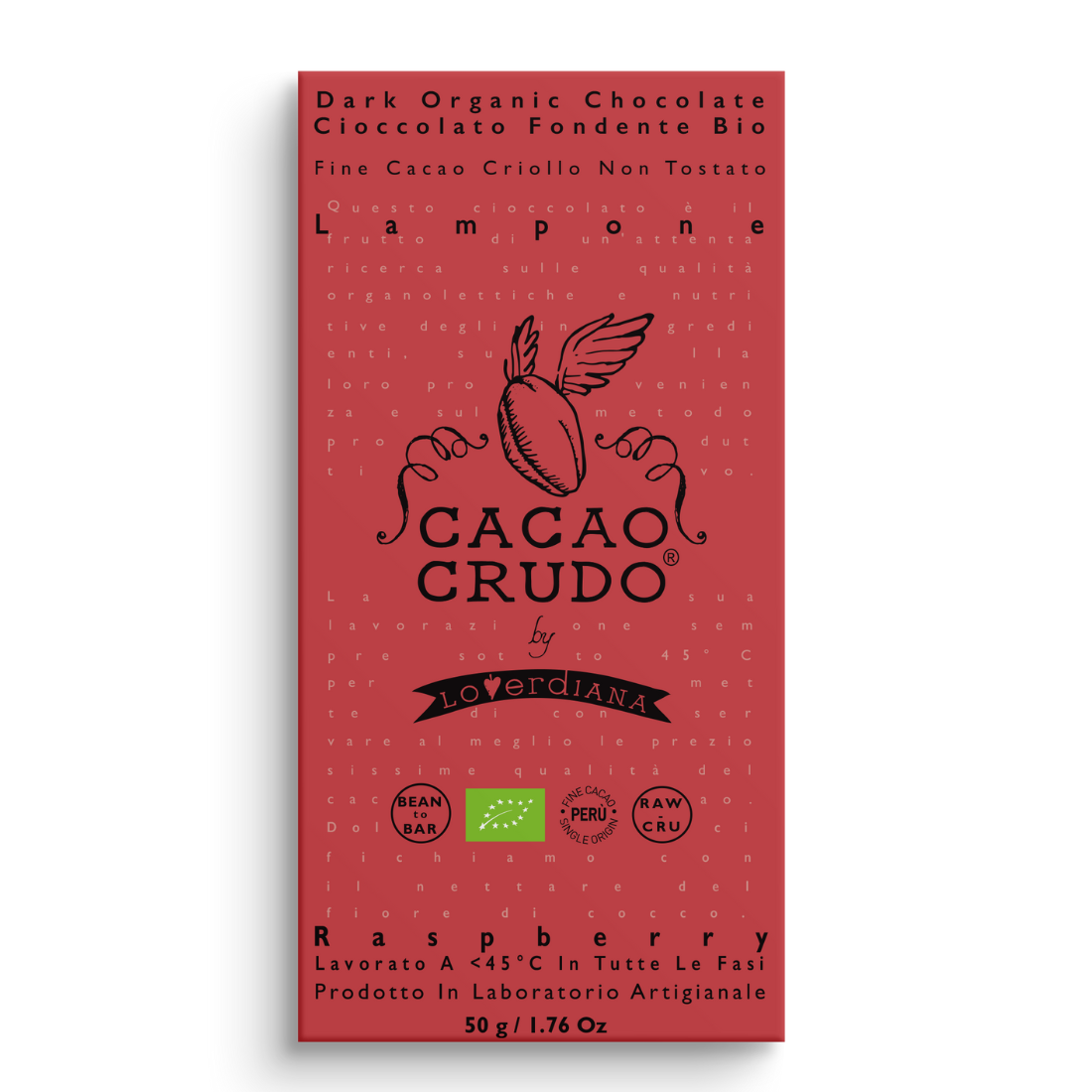Cacao Crudo Bio - Bio Rohschokolade mit Bio Himbeeren 50 g, 30 g, 5 g