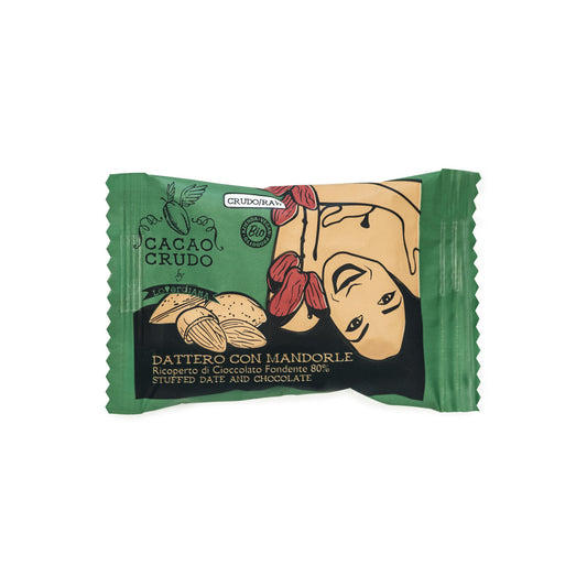 Cacao Crudo Bio - Schoko Frucht Snack mit Medjoul-Datteln, Mandeln, Dunkle Rohschokolade