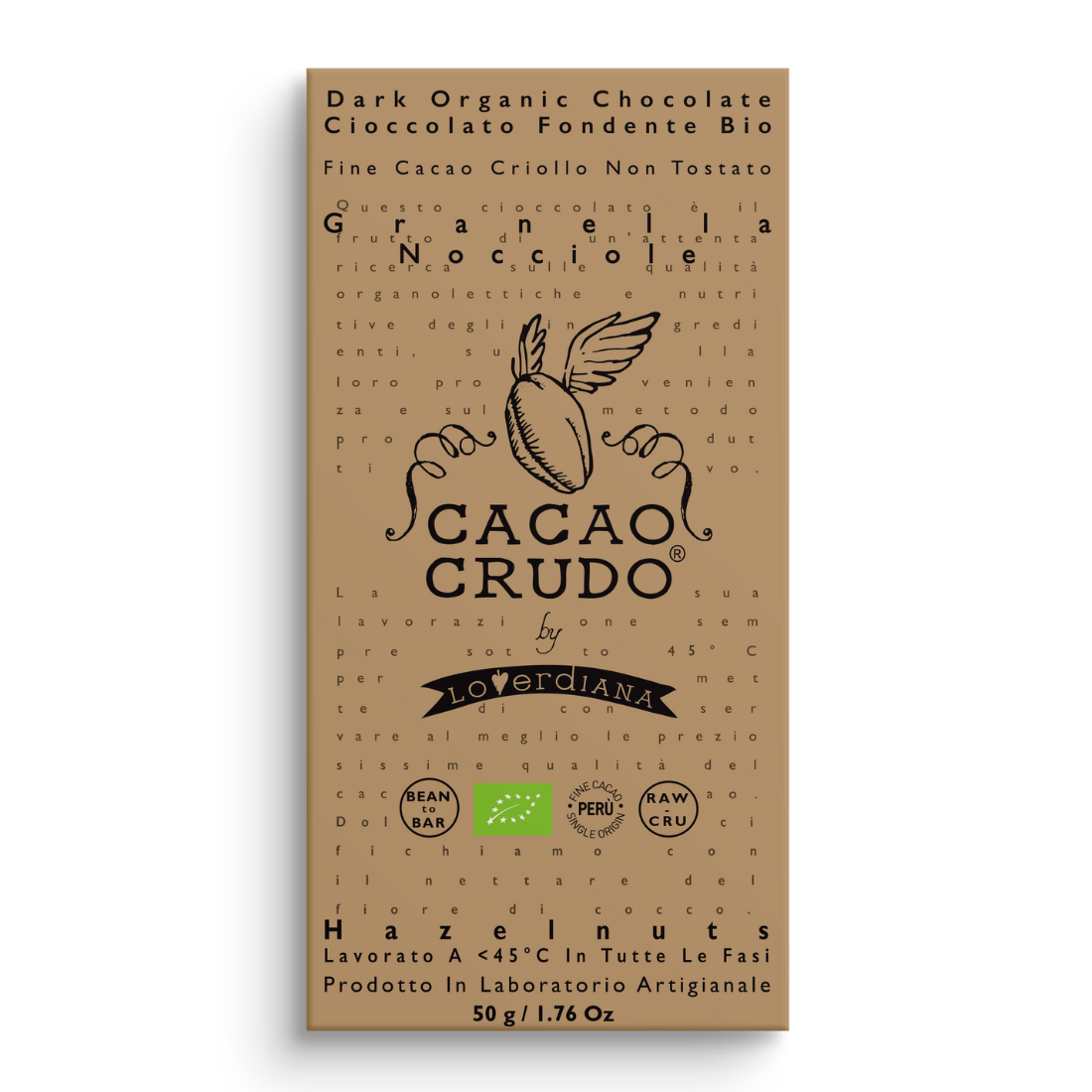 Cacao crudo Bio - Granella Zersplitterter Haselnuss Rohschokolade 50 gr